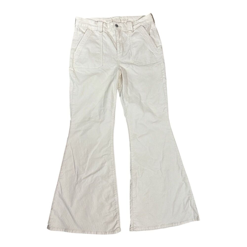 American Eagle Pants Ivory Cream Corduroy Super High Rise Flare Bell Bottom Pant